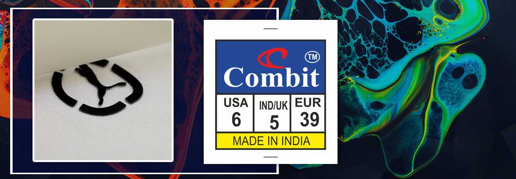 Heat transfer and size labels for footwear industry